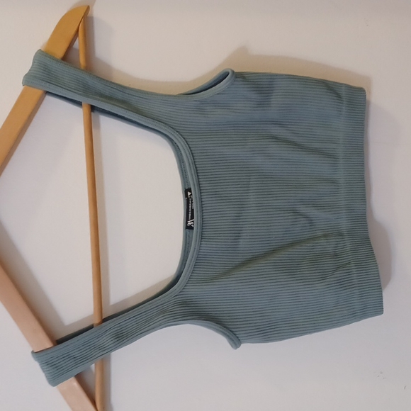 ⚡️SALE⚡️Zara Sage Green Ribbed Square Neck Crop Top - Picture 2 of 7